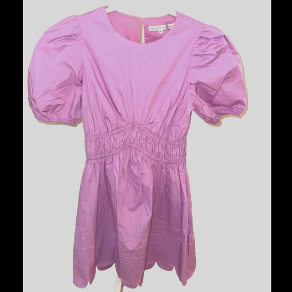 English Factory Scallop Detail Cotton Lilac Mini Dress, Size XSmall - Picture 3 of 6